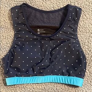 Oiselle Blue and White Sports Bra with Polka Dots